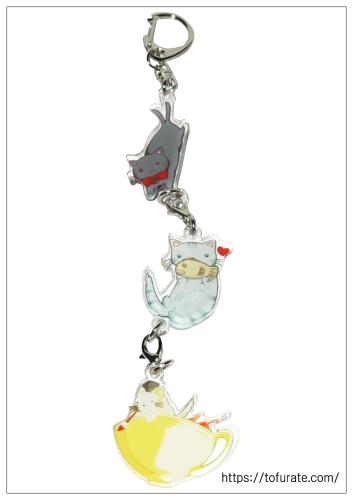 つながるアクリルキーホルダー：星座魔女の使い魔ねこ・たい焼きねこ・ねこラテ